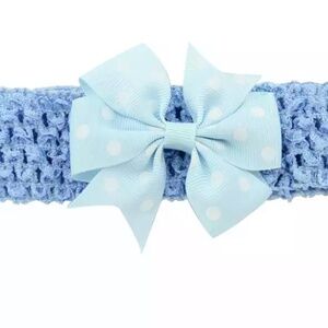 Light Blue Polka Dot Ribbon Bow With Elastic HairBand-Dual-use Hair Clip He…